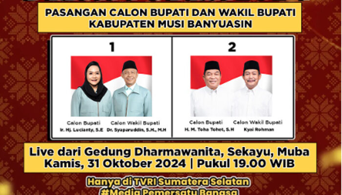 Ayo Masyarakat Muba  Saksikan Debat Publik Paslon Bupati  Muba Malam ini