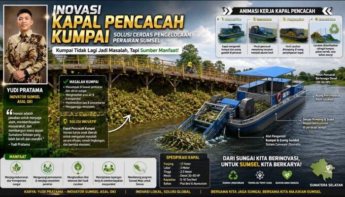 Jembatan Penghubung Desa Kuro Bangsal Terancam Roboh, Inovator Sumsel Tawarkan Solusi Kapal Pencacah Kumpai