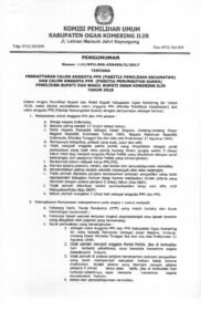 PENGUMUMAN PENDAFTARAN CALON ANGGOTA PPK dan PPS PEMILIHAN BUPATI DAN WAKIL BUPATI OKI 2018